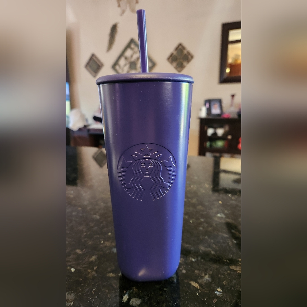 Starbucks  Deep Purple Tumbler Recycled Triangle Stainless Steel EUC